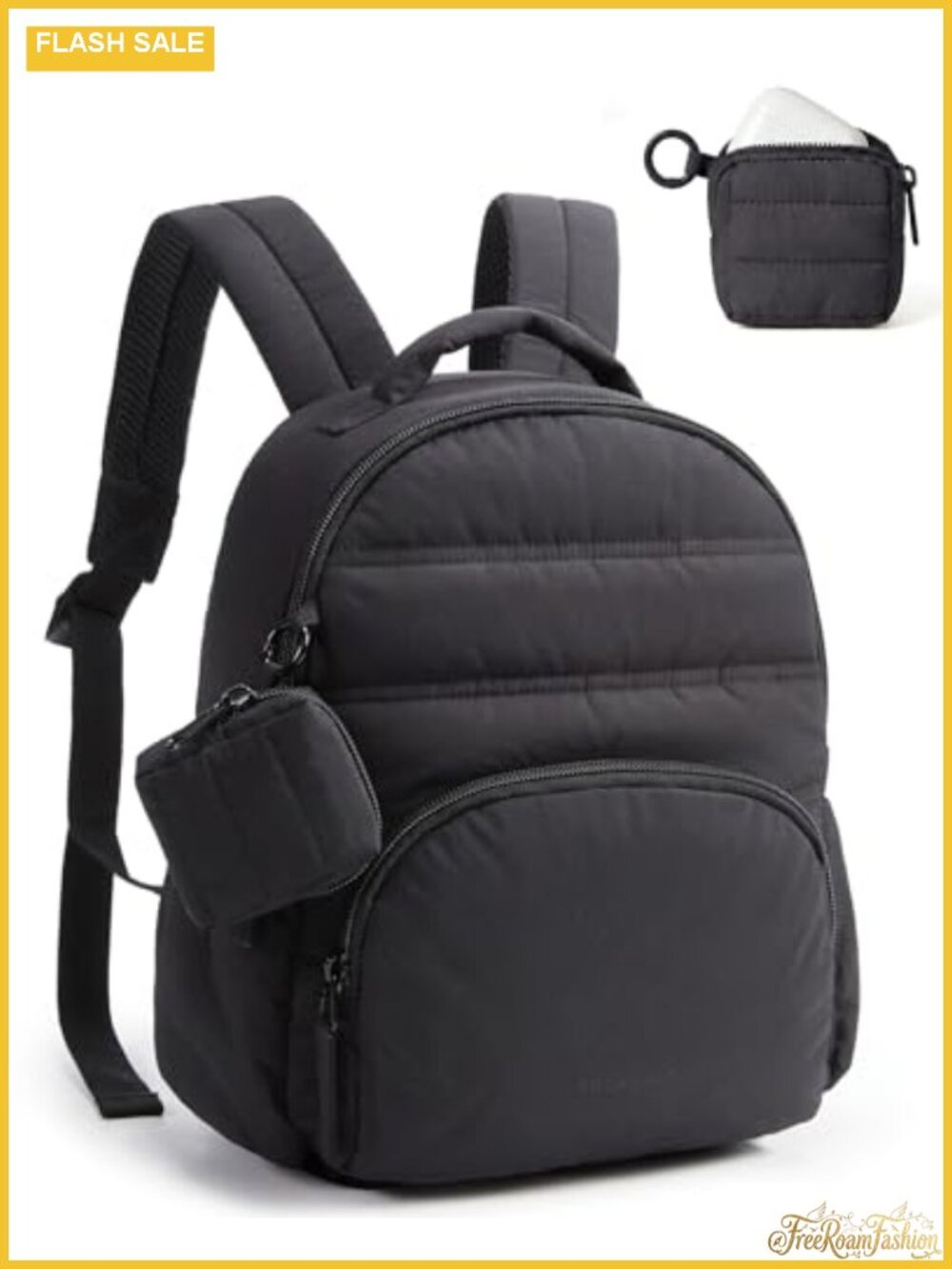 2-in-1 Quilted Puffer Mini Backpack for Women with Detachable Pouch, Water